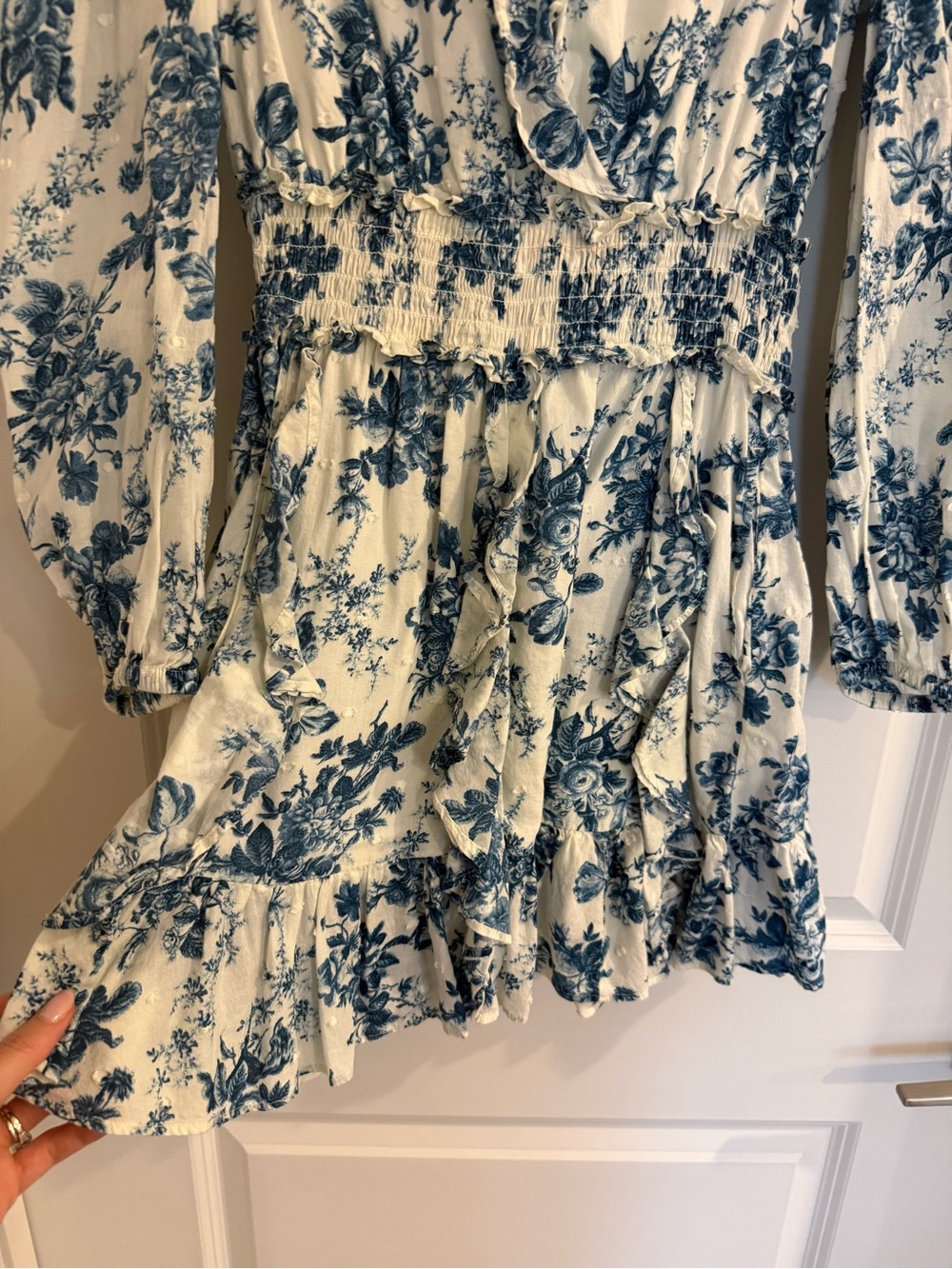 Gap x LoveShackFancy Blue Floral Ruffle Long Sleeve Mini Dress - Picture 5 of 10